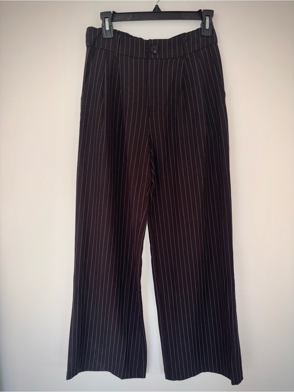 AQUA Black Pinstripe Pleated Wide Leg Trousers Career Core - Picture 2 of 6